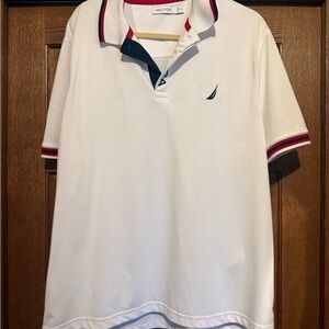 Nautica White Polo with Navy and Red Contrast Trim